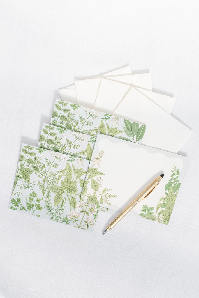 a green floral blank card set - feminine floral print. great gift for francophile people who love france. 