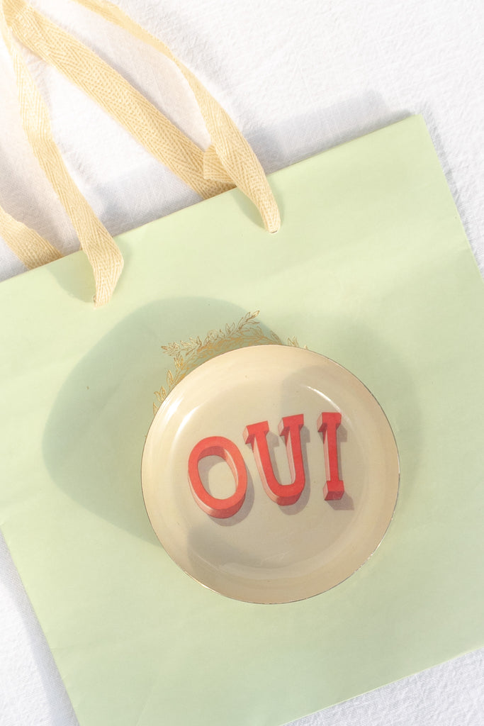 cute tray dish with word oui. 