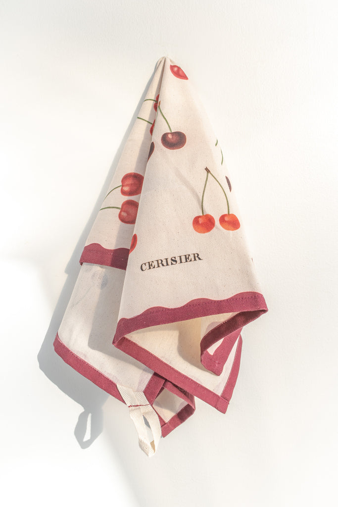 french kitchen towel - featuring a cherry details. french country kitchen aesthetic. 