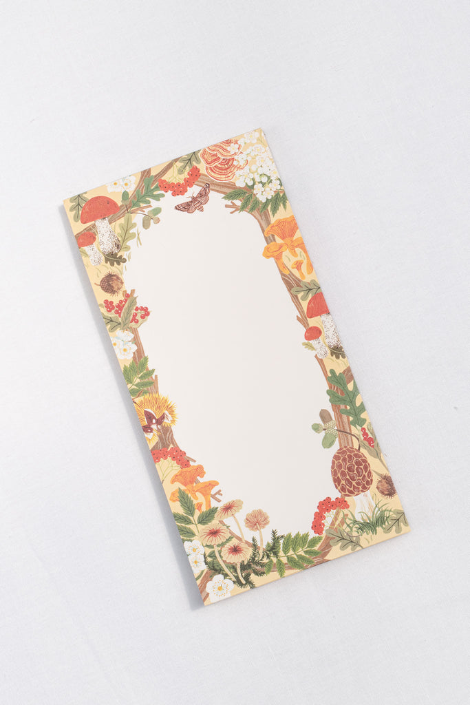 gifts for francophiles - a pretty memo notepad with floral and mushroom motif margin. amantine. 