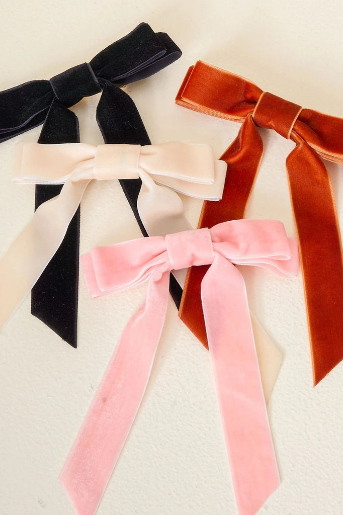 black slim velvet bow clip for hair. 