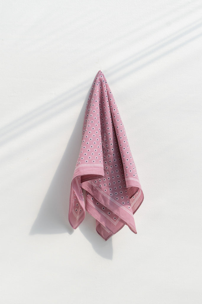 pink bandana scarf. feminine french style. cotton small scarf. 