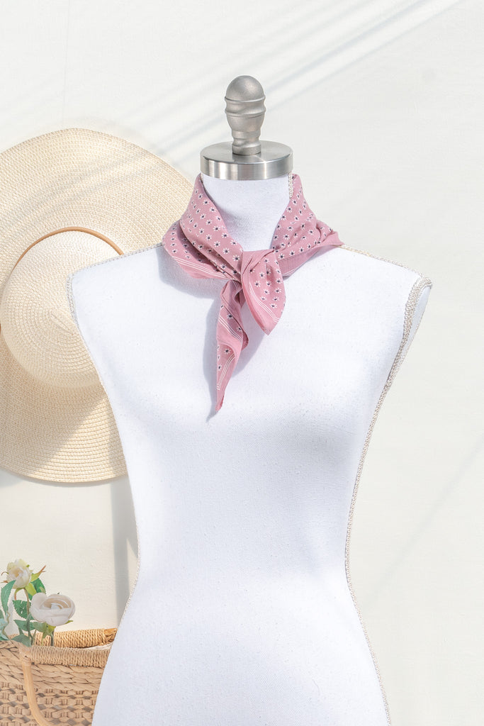 pink bandana scarf. feminine french style. cotton small scarf. 