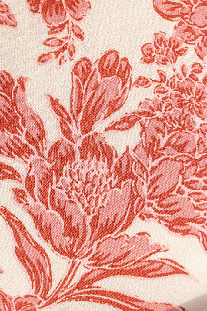 up close view of floral detail showing 3 inch peony print. 