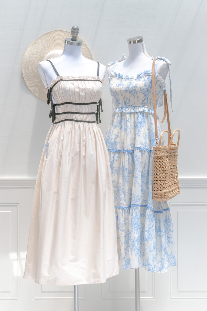 two cottagecore dresses in retro and french style - summer vibes dresses - amantine. 