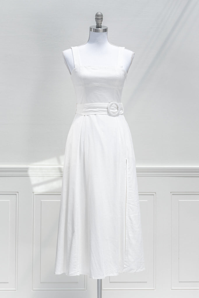 retro white linen dress - cottagecore style. 