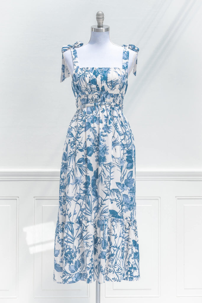 floral dress for vacation to europe. blue floral.