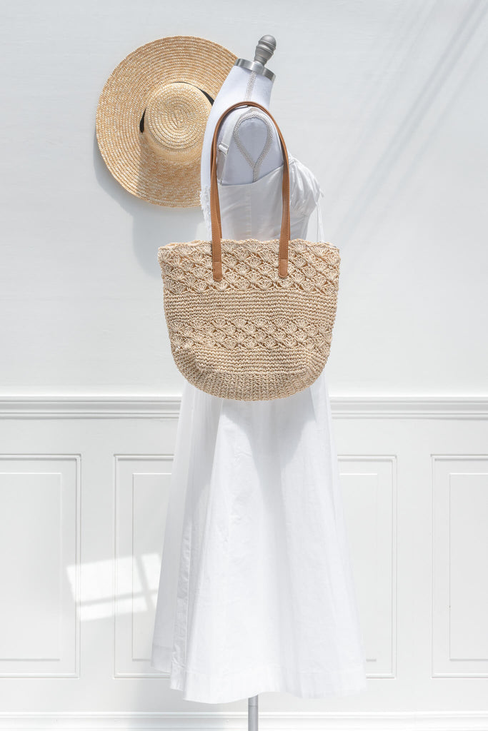 french tote bag - a straw feminine market tote. amantine. 