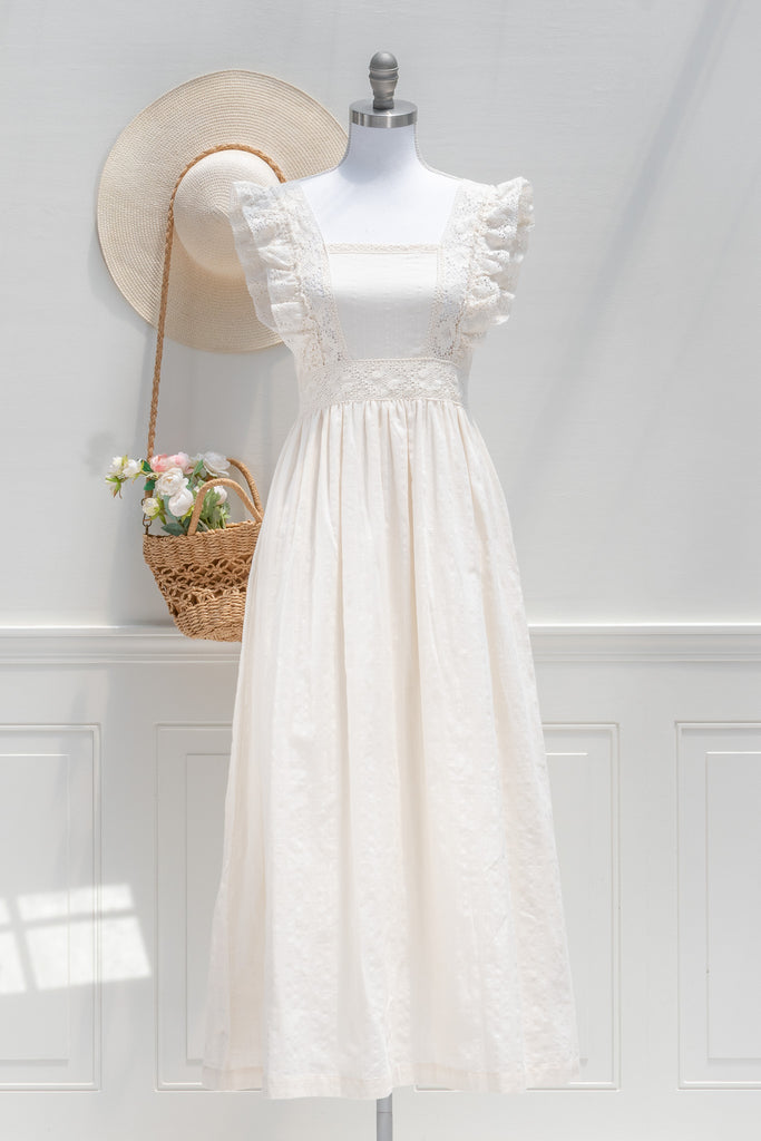 beautiful white cottage core dress for summer. 