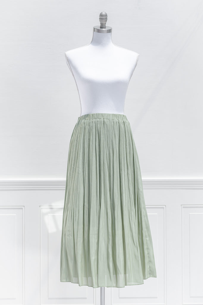 midi skirts - a green midi skirt for women - feminine and cottagecore style skirts. front view. 