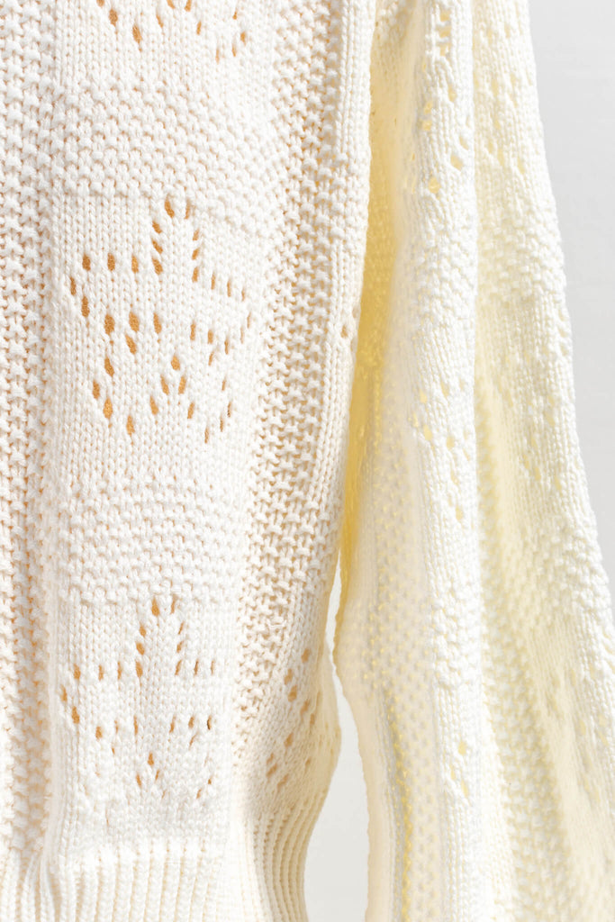 French Style Fashion - A cream knitted cardigan in feminine and romantic style detail of fabric - amantine 