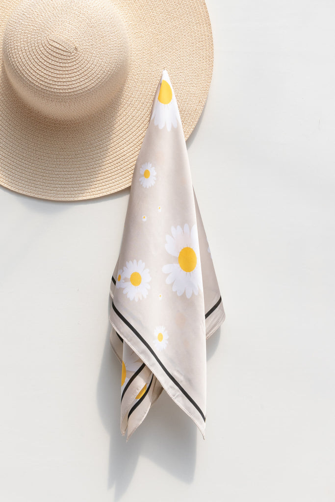 daisy print silk floral summer scarf accessory