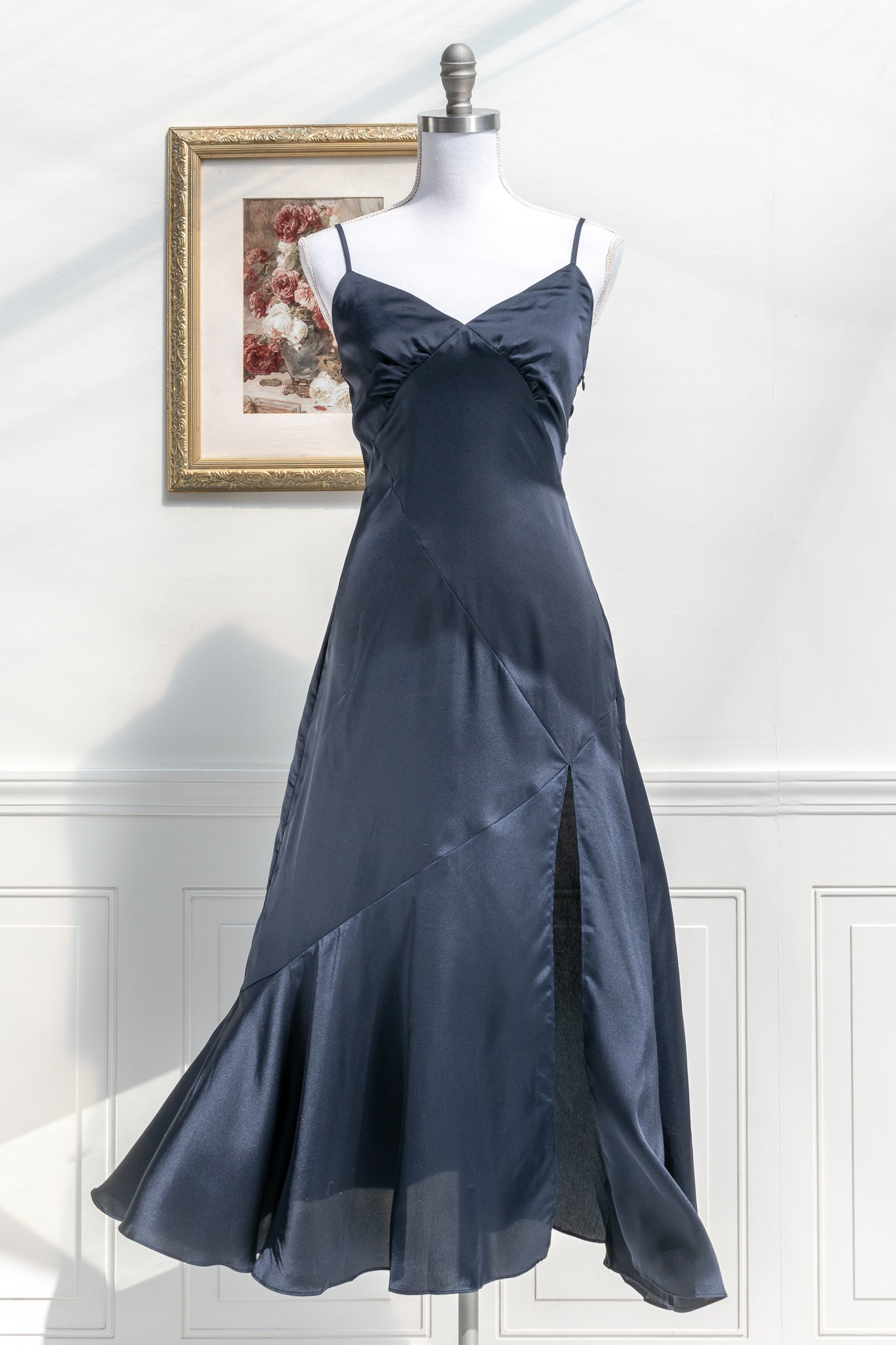 Dress Blue Amantine Satin Navy Harlow - –