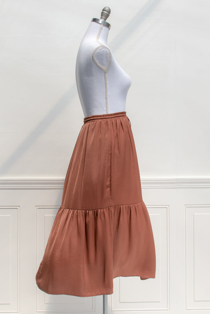 Feminine Style Skirts - Modest fashion - Amantine boutique, burnt umber long skirt with tassels