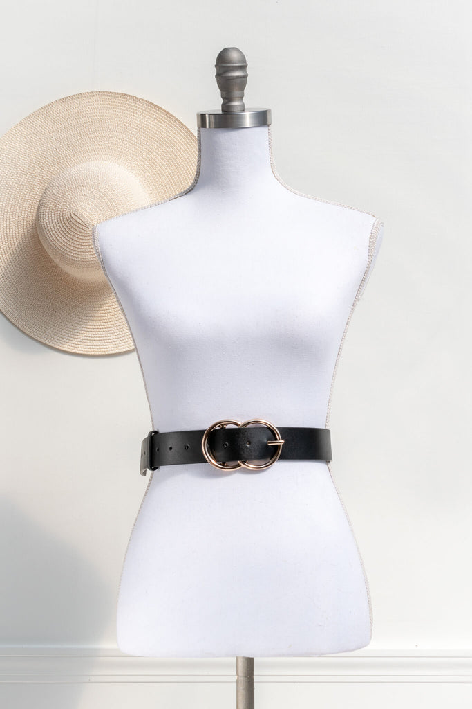 French girl accessories black wide belt in feminine style from amantine boutique