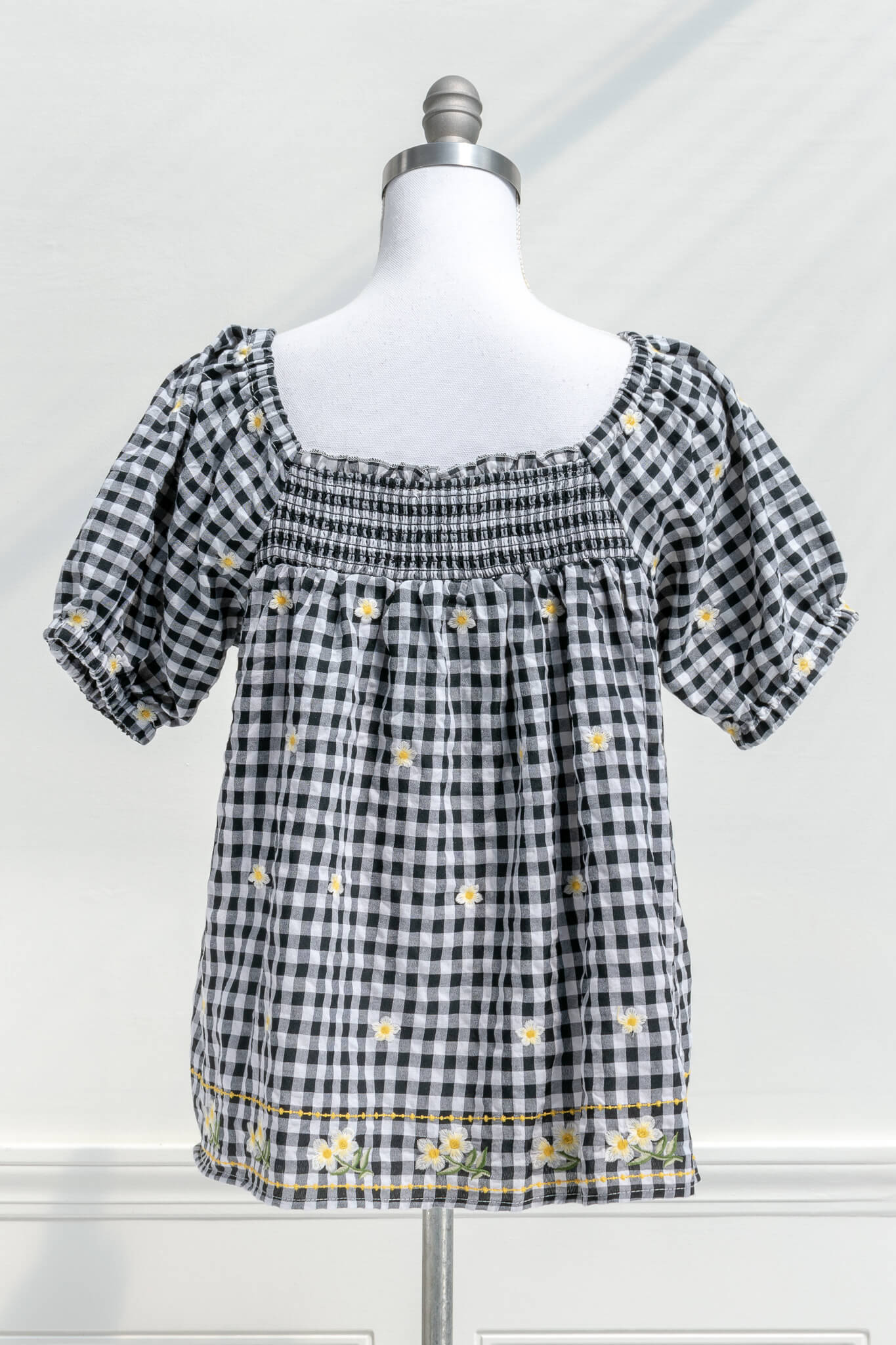 Romantic French Feminine Tops - The Tallulah Gingham Blouse - Amantine Large / Black