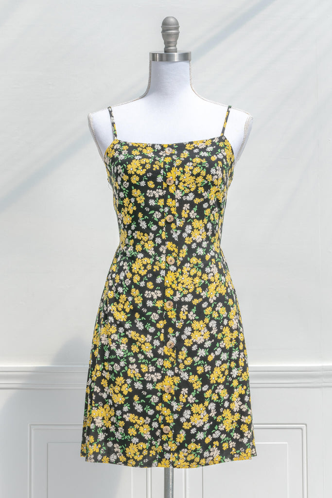 Retro Style Dress from Amantine Boutique - a Black dress with yellow and green floral print - sundress
