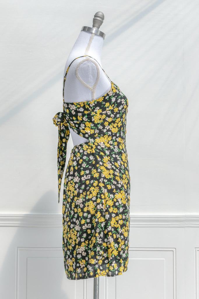 Retro Style Dress from Amantine Boutique - a Black dress with yellow and green floral print - sundress