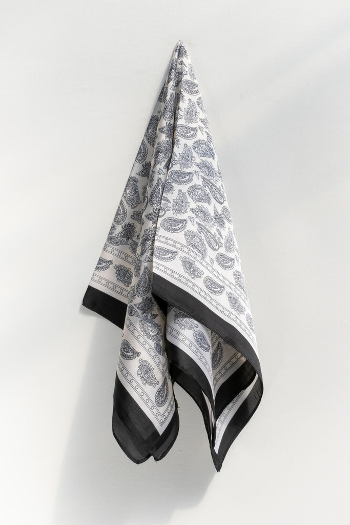 Feminine clothing and accessories - black and white paisley scarf