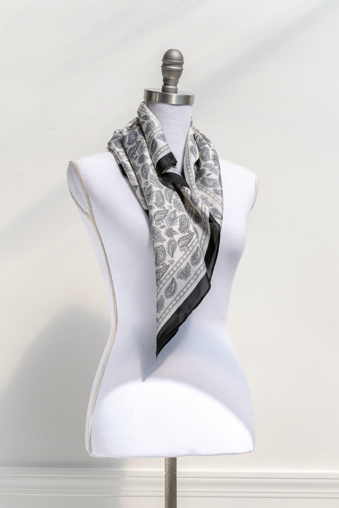 Feminine clothing and accessories - black and white paisley scarf