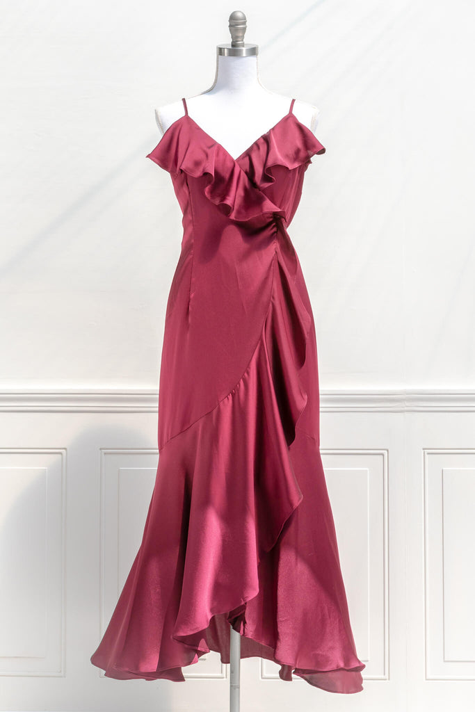 Vintage Style Dresses from Amantine A Burgundy red wrap dress - feminine style 