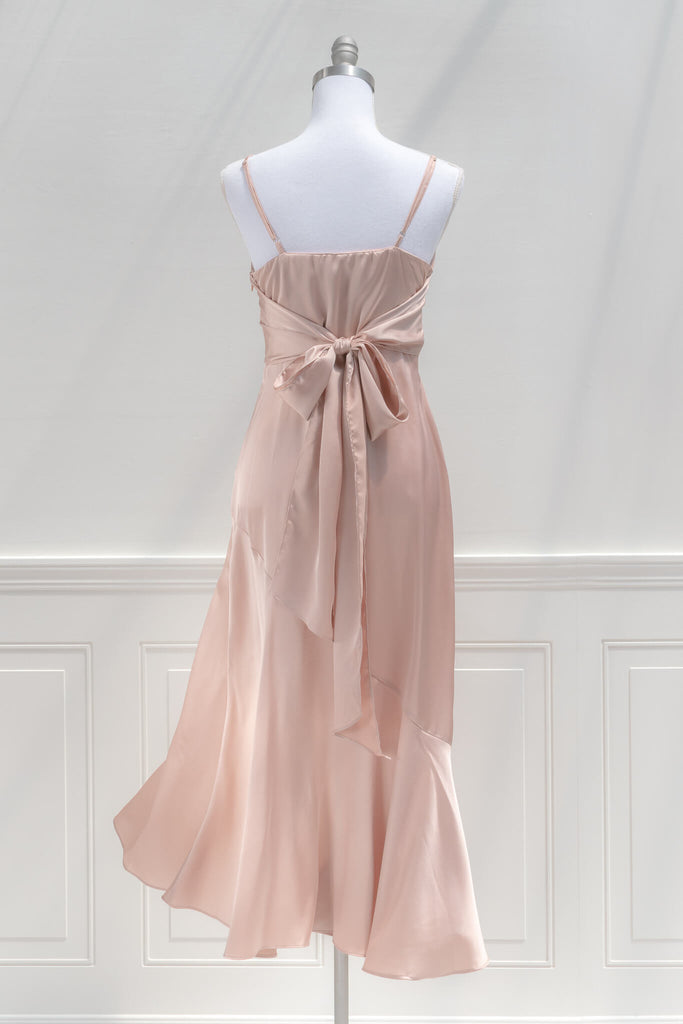 Feminine Dresses - The Harlow Dress in Blush - Amantine - peach fuzz dress with back bow. 