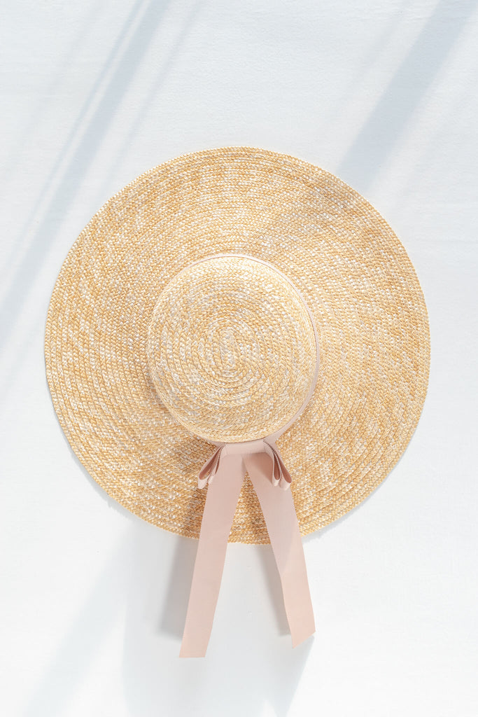 French Style Sun Hat, Beige Ribbon - Amantine
