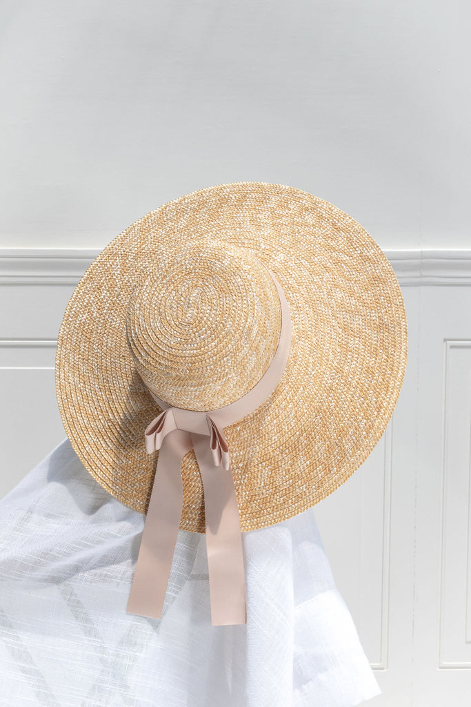 French Style Sun Hat, Beige Ribbon - Amantine