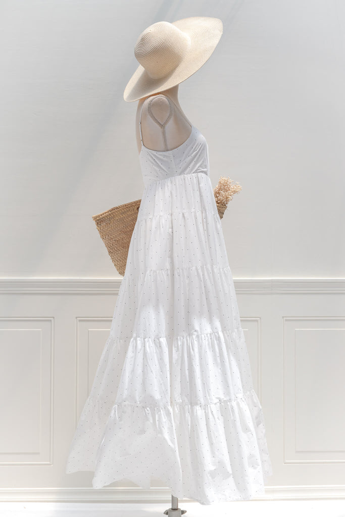 Vintage Inspired Dresses - A line dress- white cotton dress - small polka dot print - Amantine