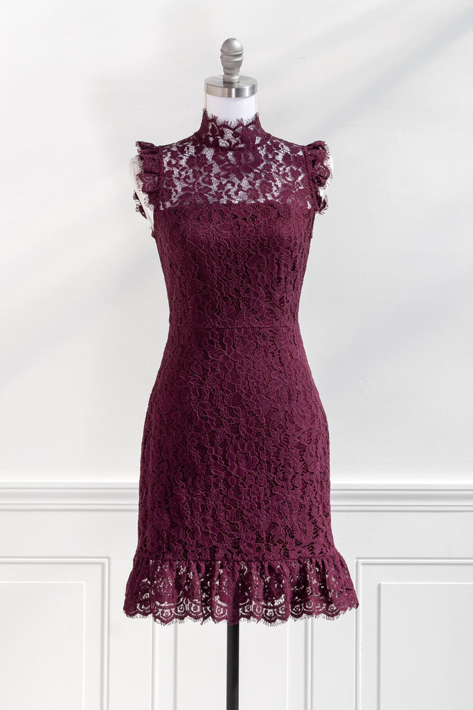 Burgundy lace feminine dress