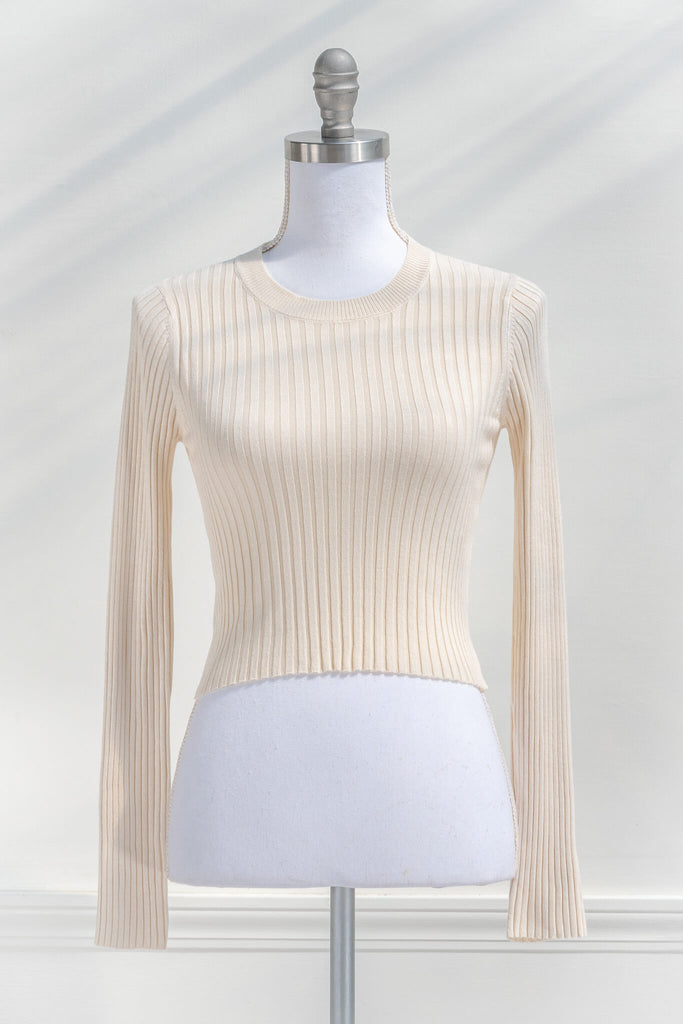 Elevated French Girl Basics - An elegant cream colored crew neck top - Amantine, feminine clothing