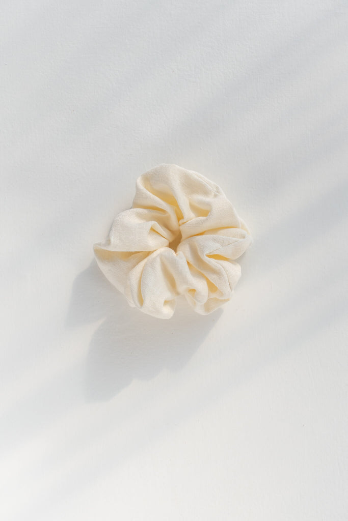 French Fashion and Parisian Style Dresses and Accessories - Cream Color Linen Scrunchie - Amantine