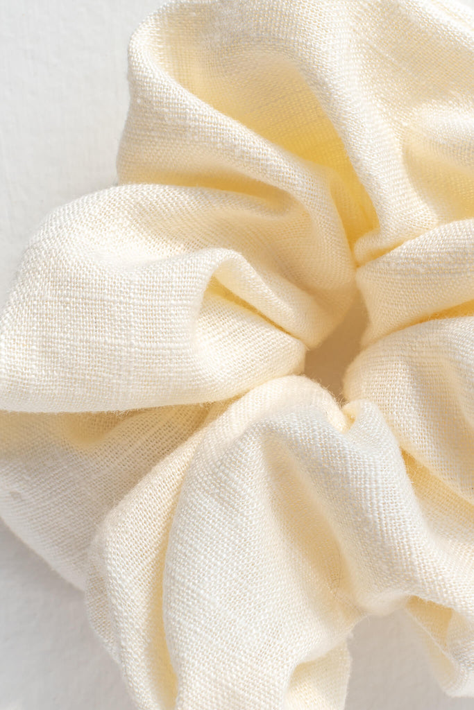 French Fashion and Parisian Style Dresses and Accessories - Cream Color Linen Scrunchie - Amantine