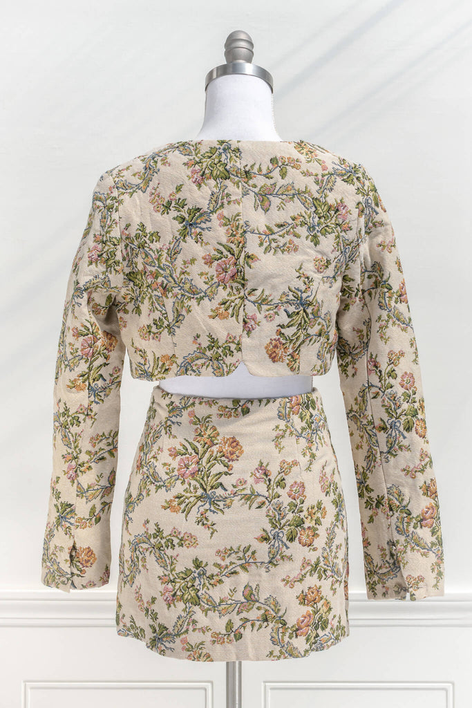French Style Clothing - a jacquard jacket and skirt set - feminine and cottagecore bolero back view