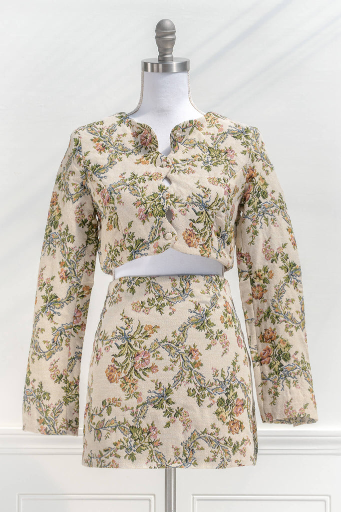 French Style Clothing - a jacquard jacket and skirt set - feminine and cottagecore bolero