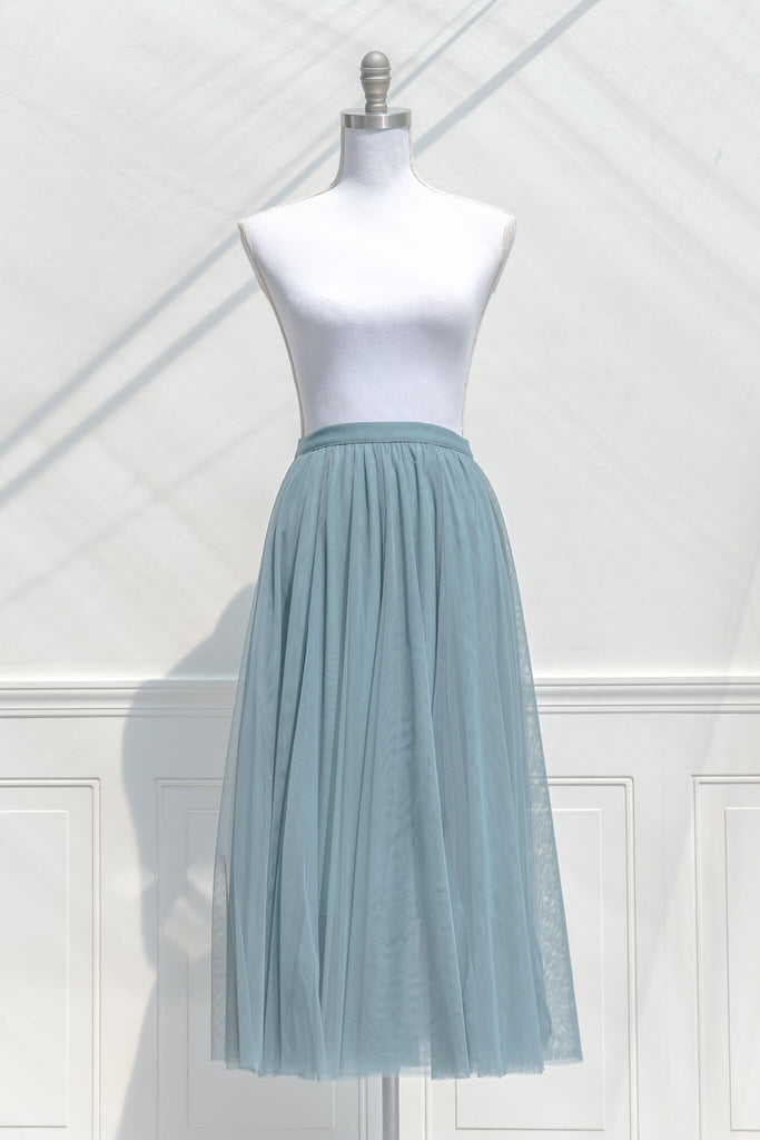 Aesthetic clothes - a tulle ballerina style skirt in blue - amantine feminine and romantic boutique - front view