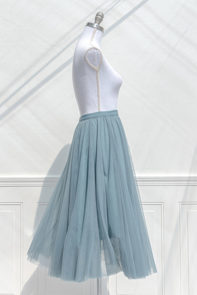 Aesthetic clothes - a tulle ballerina style skirt in blue - amantine feminine and romantic boutique - side view
