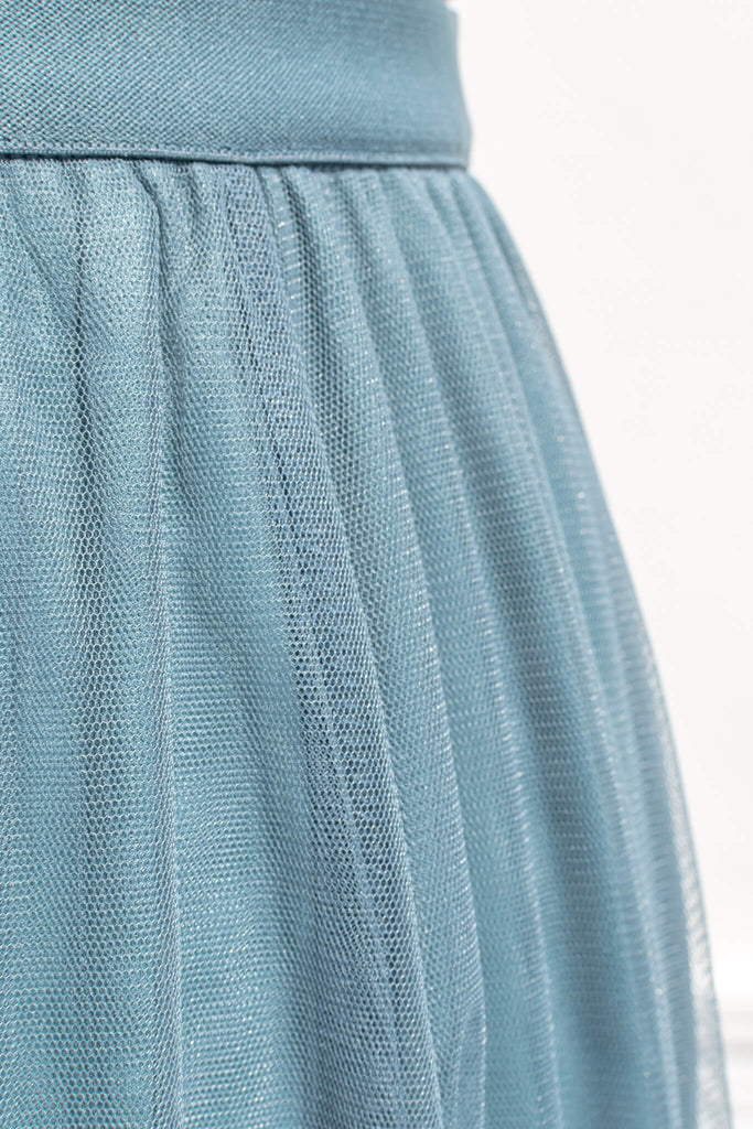 Aesthetic clothes - a tulle ballerina style skirt in blue - amantine feminine and romantic boutique - fabric upclose view
