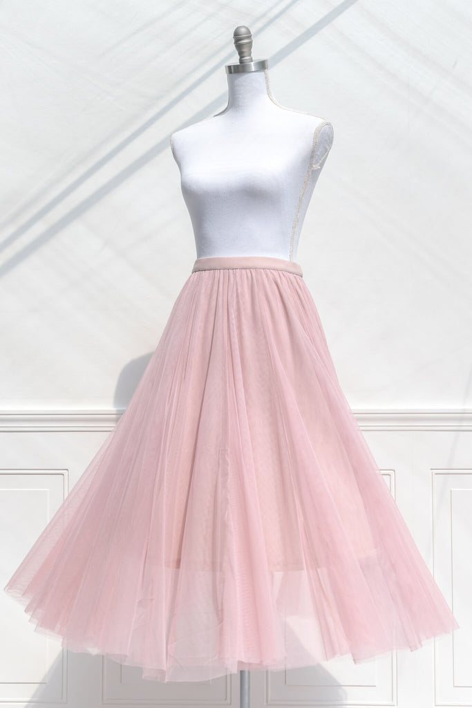 Aesthetic clothes - a tulle ballerina style skirt in blue - amantine feminine and romantic boutique - side view