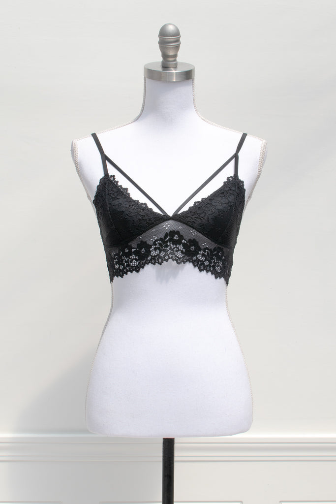 french romantic and sexy black valentines day lace strappy bralette