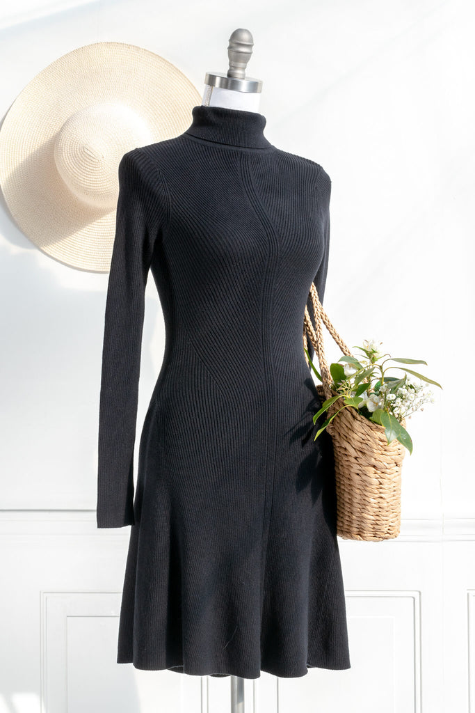feminine dresses black french girl style knit dress turtle neck and long sleeve amantine