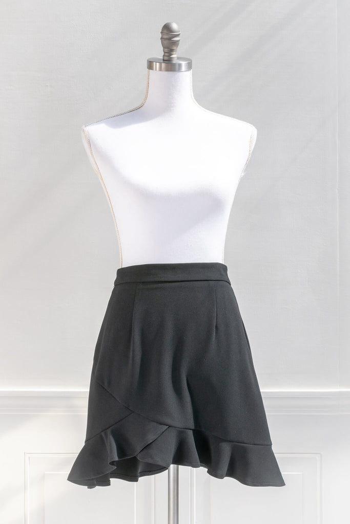 tulip and ruffle style short black skirt - amantine - feminine skirts