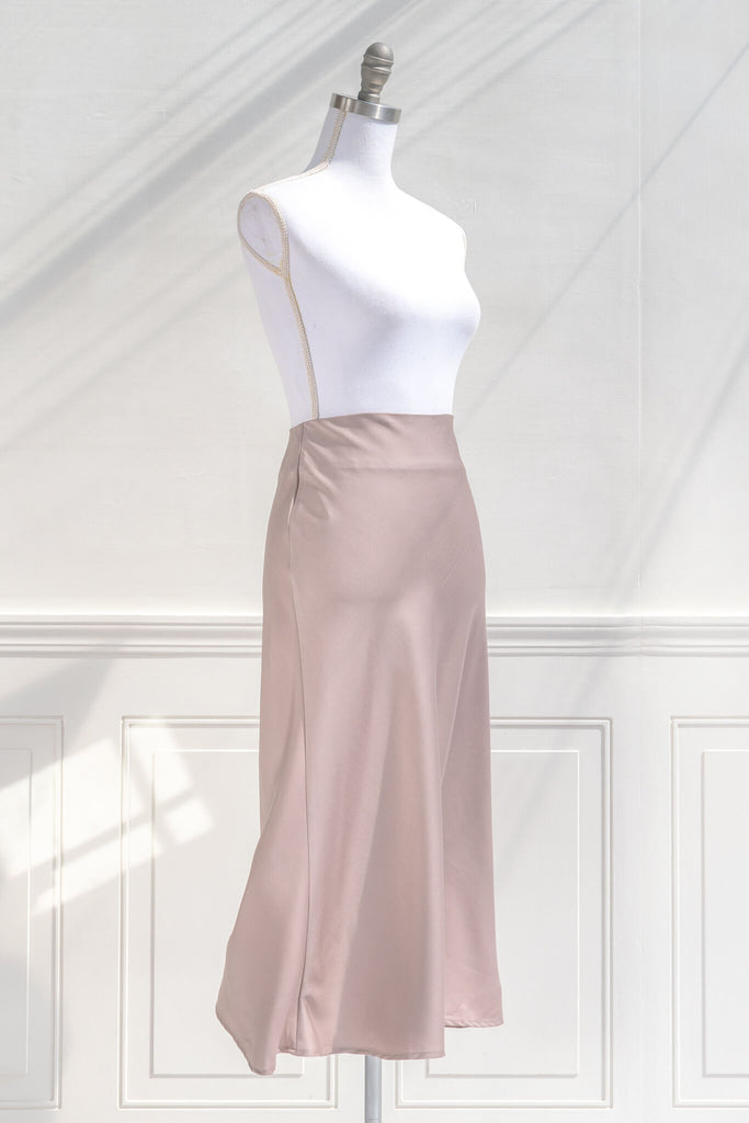 feminine skirts - pink long bias cut simple a line skirt - amantine - aesthetic outfits