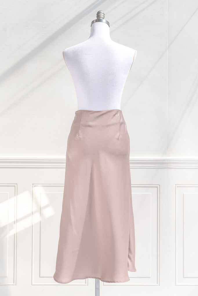feminine skirts - pink long bias cut simple a line skirt - amantine - aesthetic outfits
