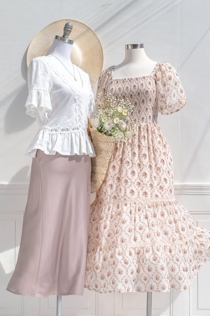 feminine skirts - pink long bias cut simple a line skirt - amantine - aesthetic outfits