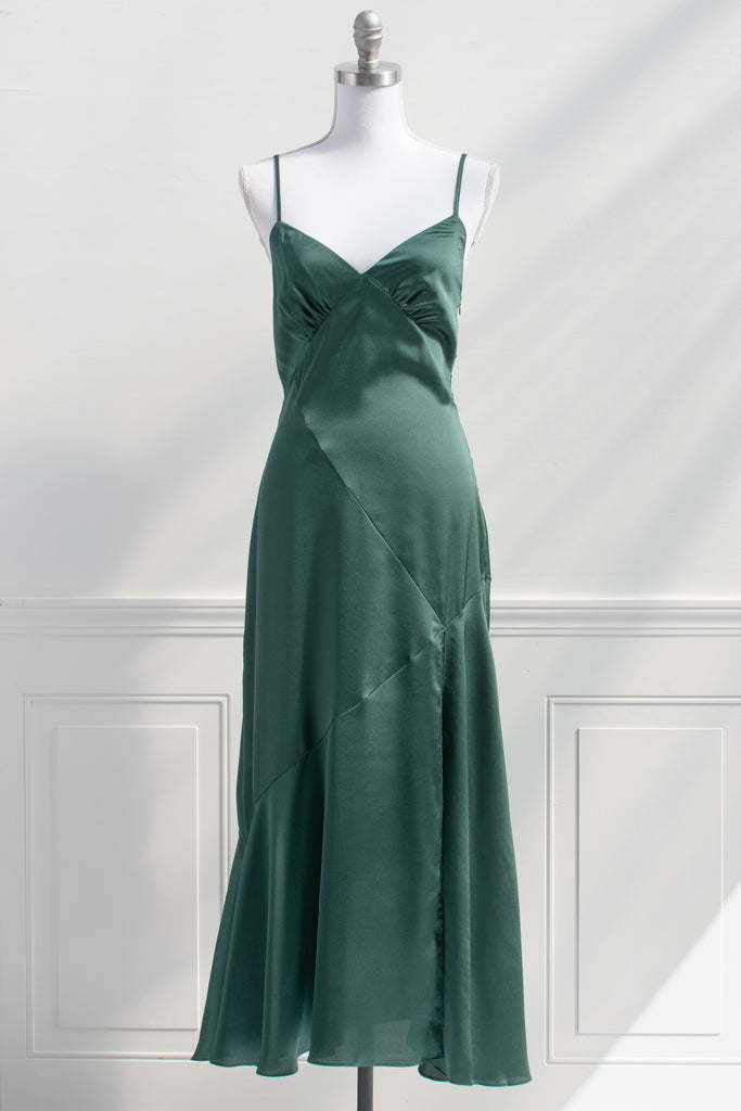 romantic emerald green bias cut 1930s vintage style slit sexy event holiday dress - keira knightley green dress