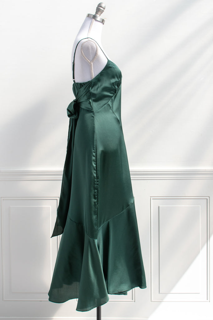 romantic emerald green bias cut 1930s vintage style slit sexy event holiday dress